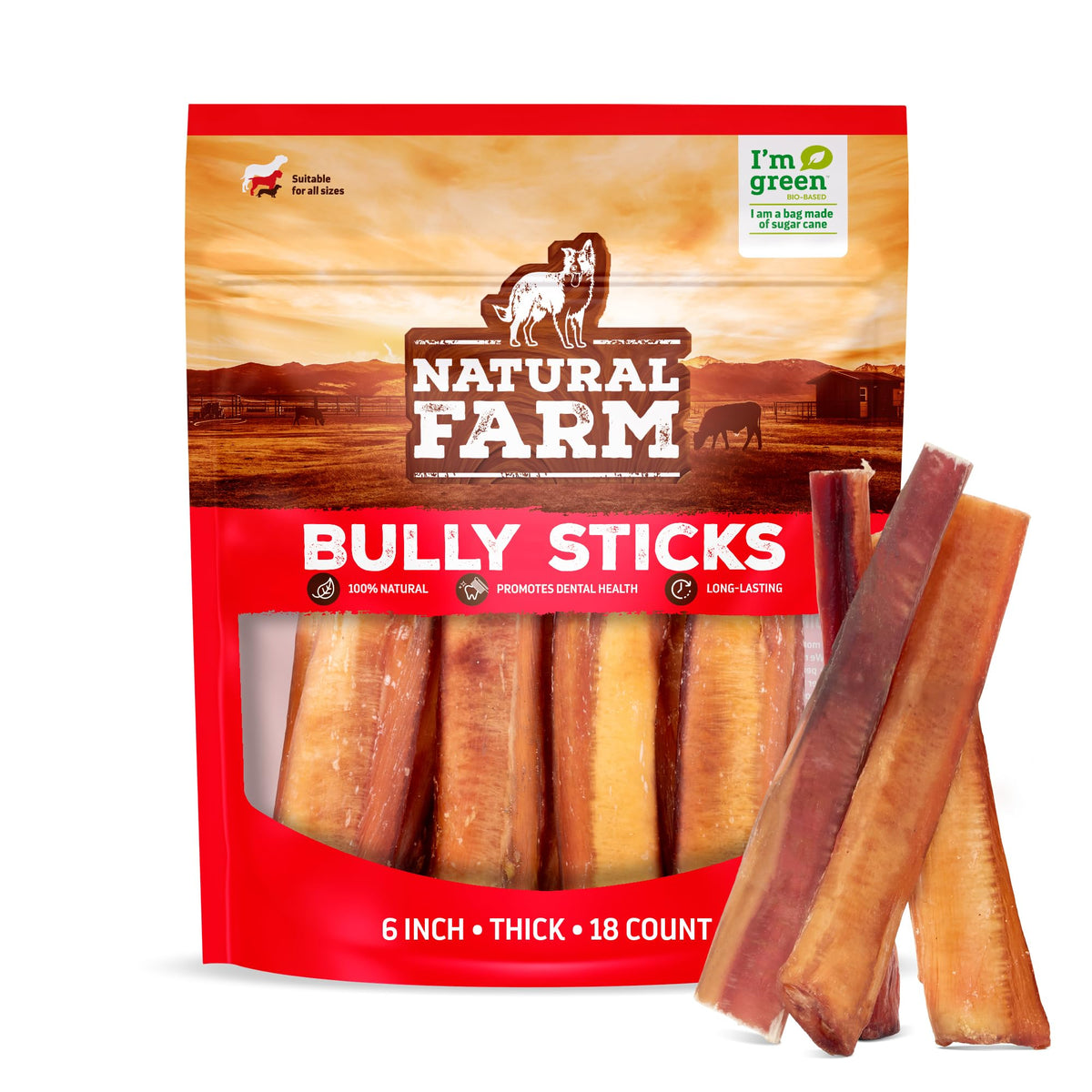 Natural Farm Odor-Free Bully Sticks (4-8”, 16oz) ALL-NATURAL Long-Lasting Chews, 100% Beef Pizzle, Grass-Fed, Grain-Free, Hormone-Free, Protein for Muscle Development & Energy, Perfect For Medium Dogs