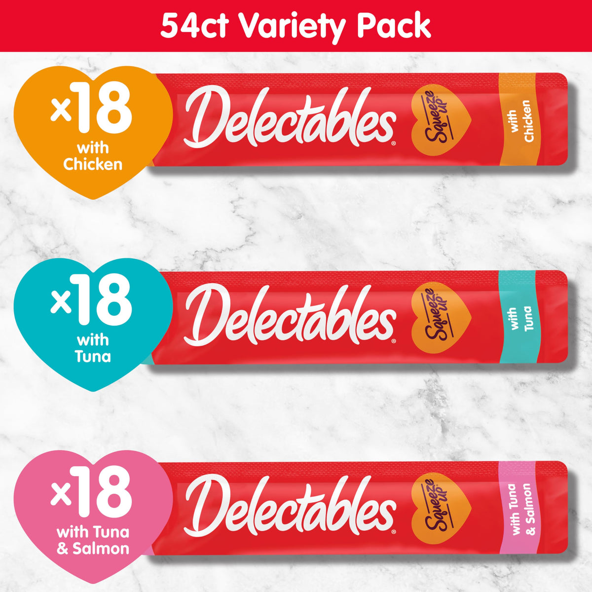 Delectables Squeeze Up Variety Pack, Creamy Squeezable Puree, Lickable Wet Cat Treats, Grain Free, No Added Fillers, No by-Products, No Added Preservatives, 0.5 Ounces Tube, 20 Tubes Total