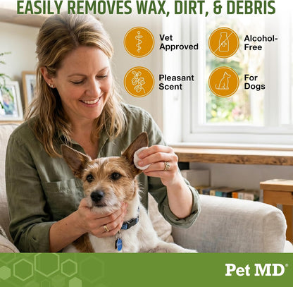 Pet MD Dog Ear Cleaning Wipes – Otic Cleanser for Dogs - 100 ct