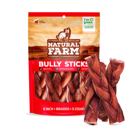 Natural Farm Odor-Free Bully Sticks (4-8”, 16oz) ALL-NATURAL Long-Lasting Chews, 100% Beef Pizzle, Grass-Fed, Grain-Free, Hormone-Free, Protein for Muscle Development & Energy, Perfect For Medium Dogs