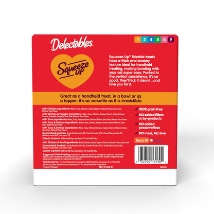 Delectables Squeeze Up Variety Pack, Creamy Squeezable Puree, Lickable Wet Cat Treats, Grain Free, No Added Fillers, No by-Products, No Added Preservatives, 0.5 Ounces Tube, 20 Tubes Total