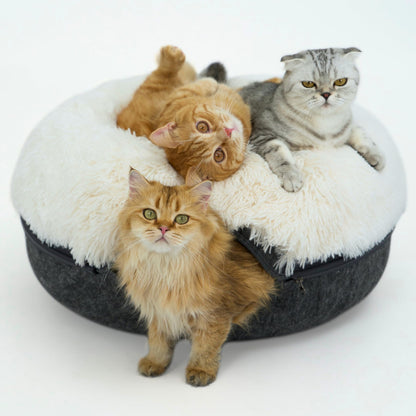 CATTASAURUS Peekaboo Cat Cave for Multiple & Large Cats Up to 30-45 Lbs, Scratch Detachable & Washable Tunnel Bed, Comfy Donut Cat Cave (Light Gray, Large)
