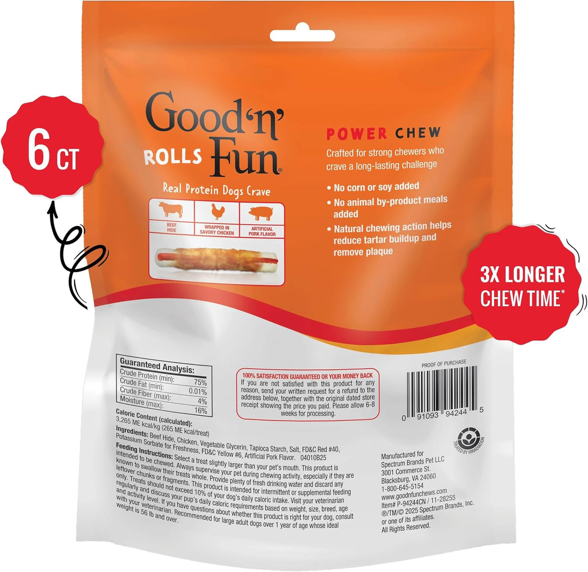 Good 'n' Fun Roll Long-Lasting Dog Treat for Large Dogs, 6 Count