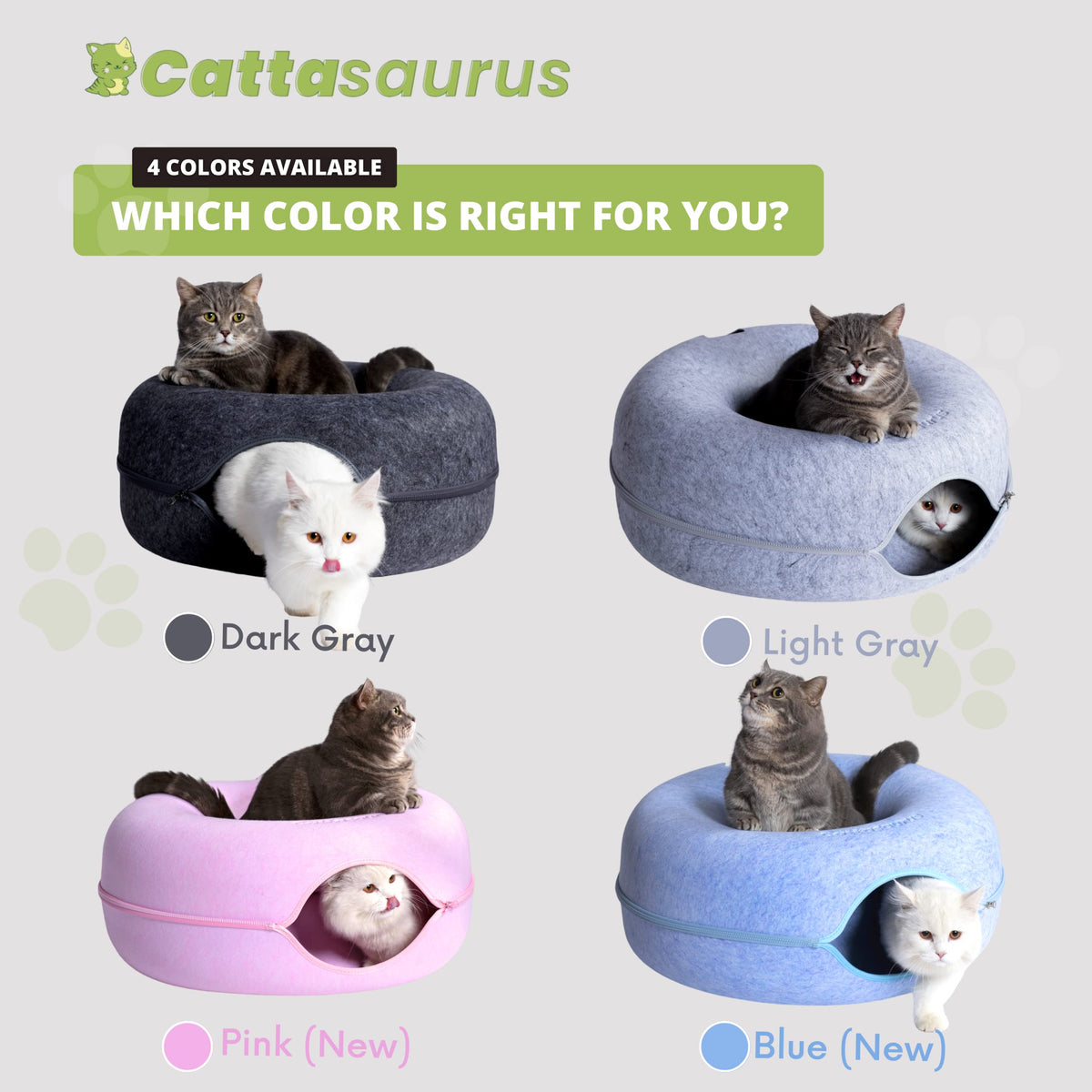 CATTASAURUS Peekaboo Cat Cave for Multiple & Large Cats Up to 30-45 Lbs, Scratch Detachable & Washable Tunnel Bed, Comfy Donut Cat Cave (Light Gray, Large)