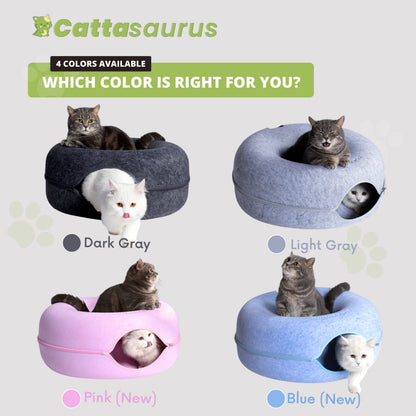 CATTASAURUS Peekaboo Cat Cave for Multiple & Large Cats Up to 30-45 Lbs, Scratch Detachable & Washable Tunnel Bed, Comfy Donut Cat Cave (Light Gray, Large)