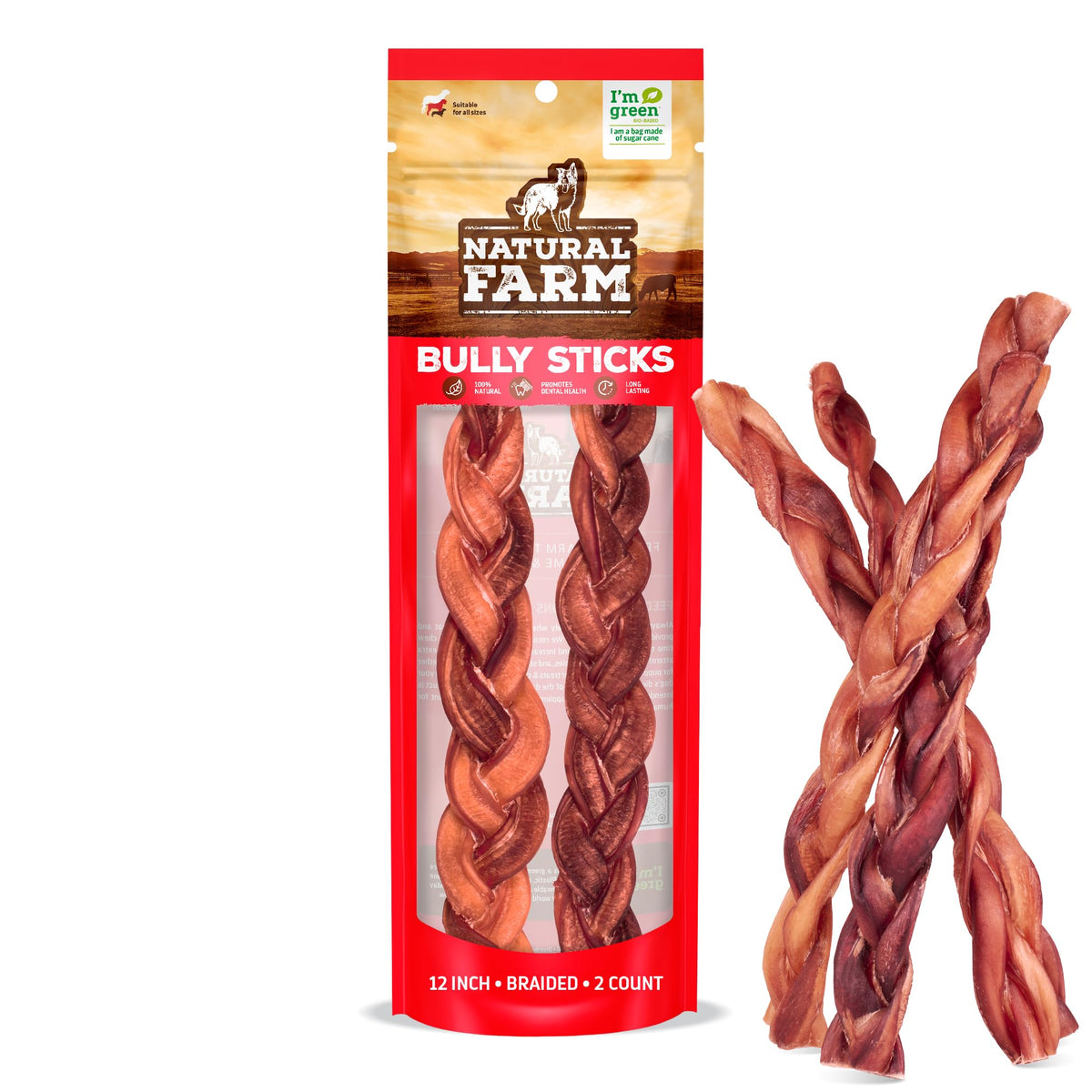 Natural Farm Odor-Free Bully Sticks (4-8”, 16oz) ALL-NATURAL Long-Lasting Chews, 100% Beef Pizzle, Grass-Fed, Grain-Free, Hormone-Free, Protein for Muscle Development & Energy, Perfect For Medium Dogs