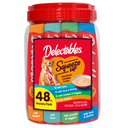 Delectables Squeeze Up Variety Pack, Creamy Squeezable Puree, Lickable Wet Cat Treats, Grain Free, No Added Fillers, No by-Products, No Added Preservatives, 0.5 Ounces Tube, 20 Tubes Total