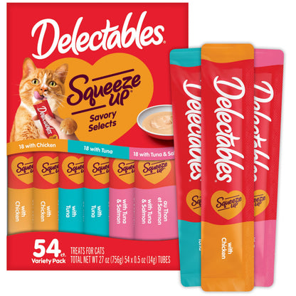 Delectables Squeeze Up Variety Pack, Creamy Squeezable Puree, Lickable Wet Cat Treats, Grain Free, No Added Fillers, No by-Products, No Added Preservatives, 0.5 Ounces Tube, 20 Tubes Total
