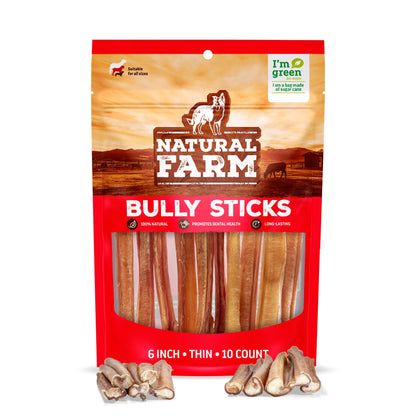 Natural Farm Odor-Free Bully Sticks (4-8”, 16oz) ALL-NATURAL Long-Lasting Chews, 100% Beef Pizzle, Grass-Fed, Grain-Free, Hormone-Free, Protein for Muscle Development & Energy, Perfect For Medium Dogs