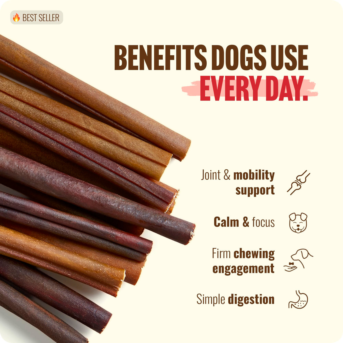 Natural Farm Odor-Free Bully Sticks (4-8”, 16oz) ALL-NATURAL Long-Lasting Chews, 100% Beef Pizzle, Grass-Fed, Grain-Free, Hormone-Free, Protein for Muscle Development & Energy, Perfect For Medium Dogs