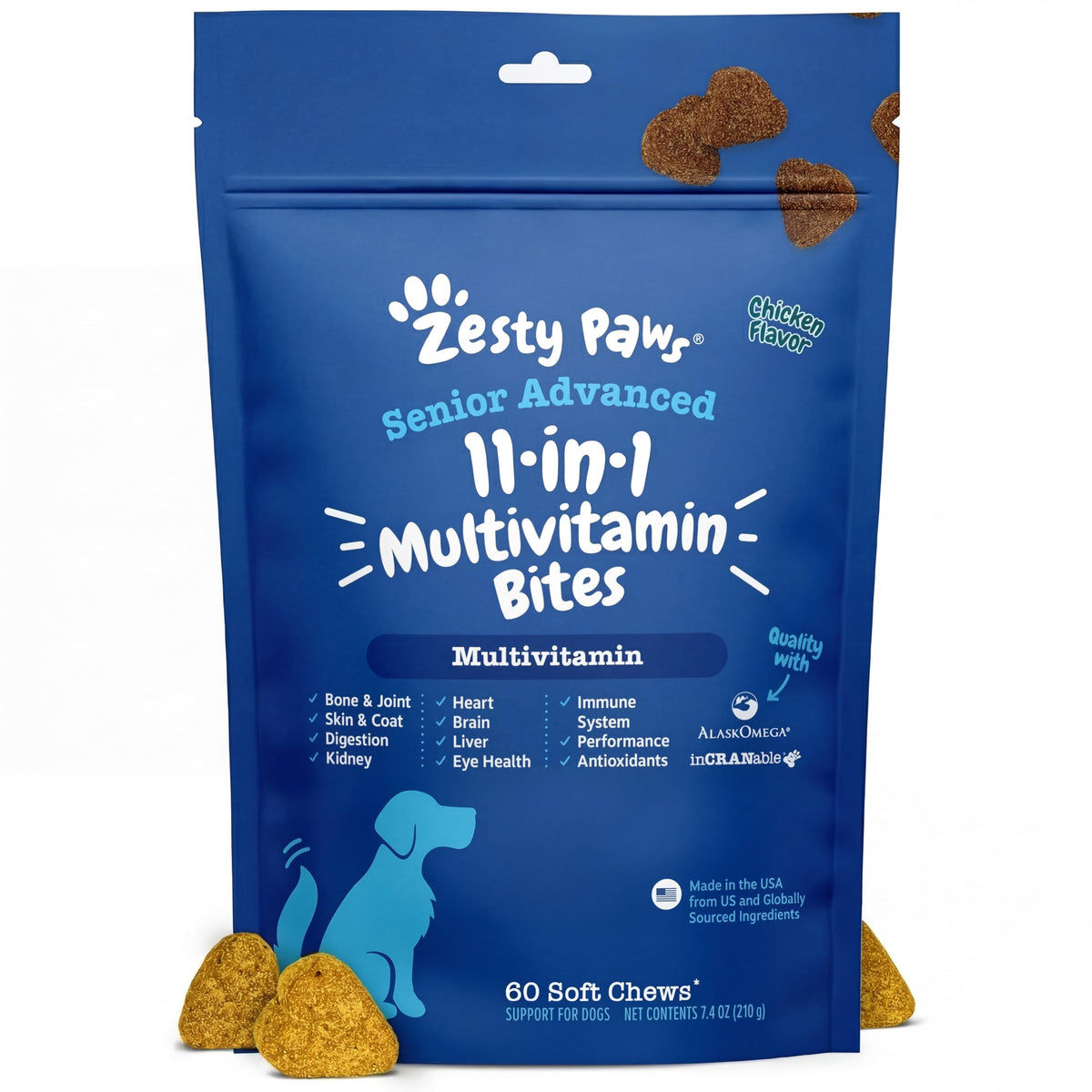 Zesty Paws Dog Vitamins - Dog Multivitamins with Hemp - Chicken, 90 Ct
