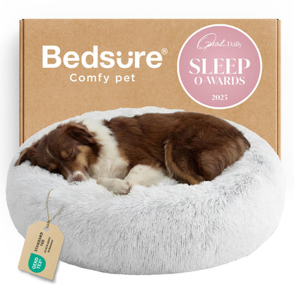 Bedsure Calming Small Medium Dog Bed Donut Washable Puppy Bed,27ins Camel