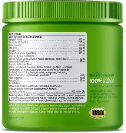 Zesty Paws Dog Vitamins - Dog Multivitamins with Hemp - Chicken, 90 Ct