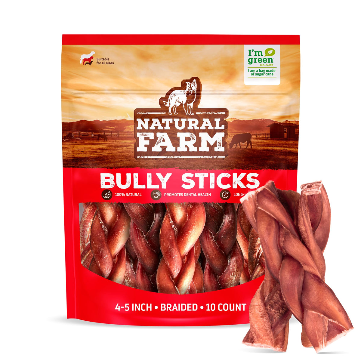 Natural Farm Odor-Free Bully Sticks (4-8”, 16oz) ALL-NATURAL Long-Lasting Chews, 100% Beef Pizzle, Grass-Fed, Grain-Free, Hormone-Free, Protein for Muscle Development & Energy, Perfect For Medium Dogs