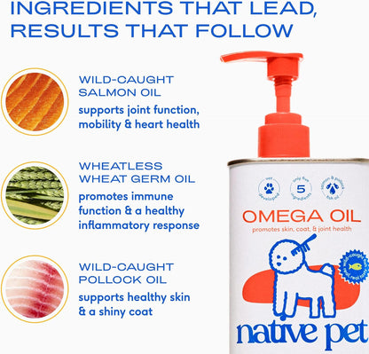Native Pet Omega 3 Fish Oil for Dogs & Cats – Wild Alaskan Salmon Oil for Dogs Skin and Coat, Supports Joints, Heart & Shedding – Fast-Absorbing Omega 3 6 9 Liquid Supplement – 8oz