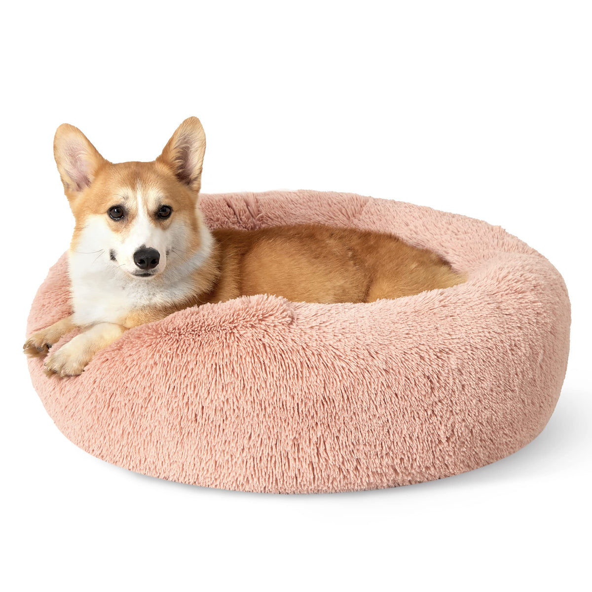 Bedsure Calming Small Medium Dog Bed Donut Washable Puppy Bed,27ins Camel