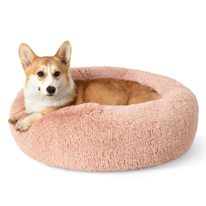 Bedsure Calming Small Medium Dog Bed Donut Washable Puppy Bed,27ins Camel