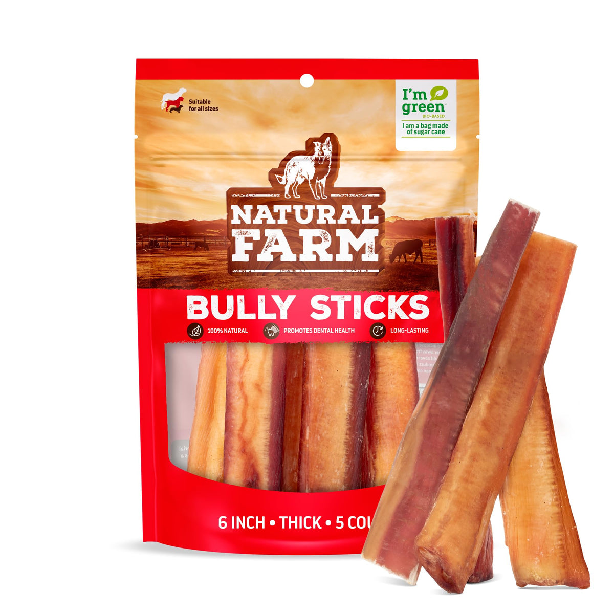 Natural Farm Odor-Free Bully Sticks (4-8”, 16oz) ALL-NATURAL Long-Lasting Chews, 100% Beef Pizzle, Grass-Fed, Grain-Free, Hormone-Free, Protein for Muscle Development & Energy, Perfect For Medium Dogs