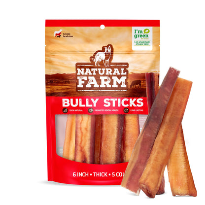 Natural Farm Odor-Free Bully Sticks (4-8”, 16oz) ALL-NATURAL Long-Lasting Chews, 100% Beef Pizzle, Grass-Fed, Grain-Free, Hormone-Free, Protein for Muscle Development & Energy, Perfect For Medium Dogs