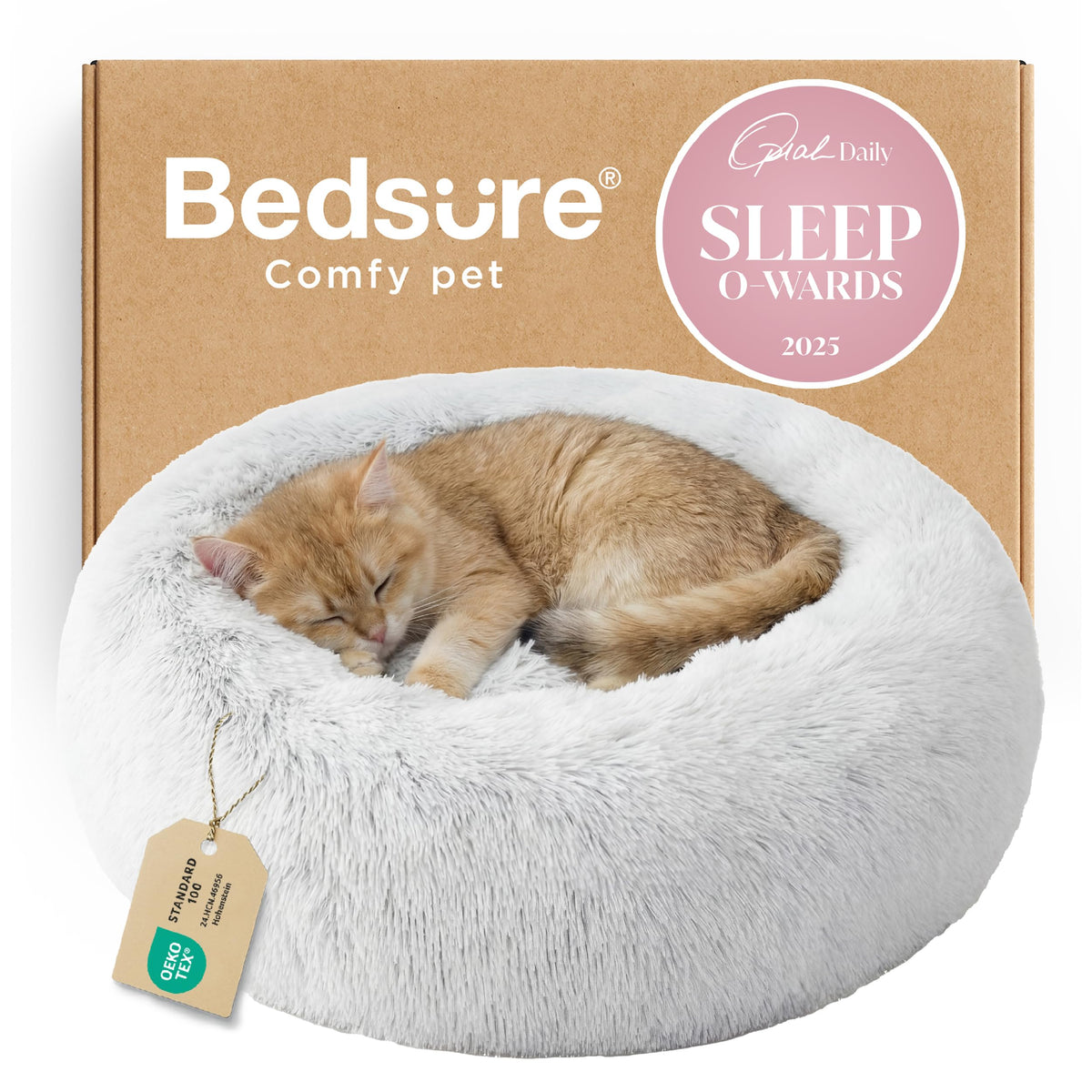 Bedsure Calming Small Medium Dog Bed Donut Washable Puppy Bed,27ins Camel