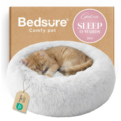 Bedsure Calming Small Medium Dog Bed Donut Washable Puppy Bed,27ins Camel