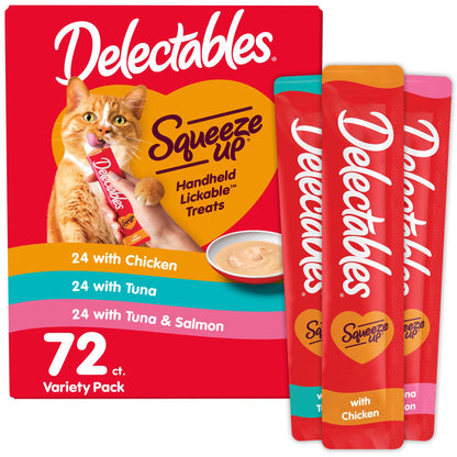 Delectables Squeeze Up Variety Pack, Creamy Squeezable Puree, Lickable Wet Cat Treats, Grain Free, No Added Fillers, No by-Products, No Added Preservatives, 0.5 Ounces Tube, 20 Tubes Total