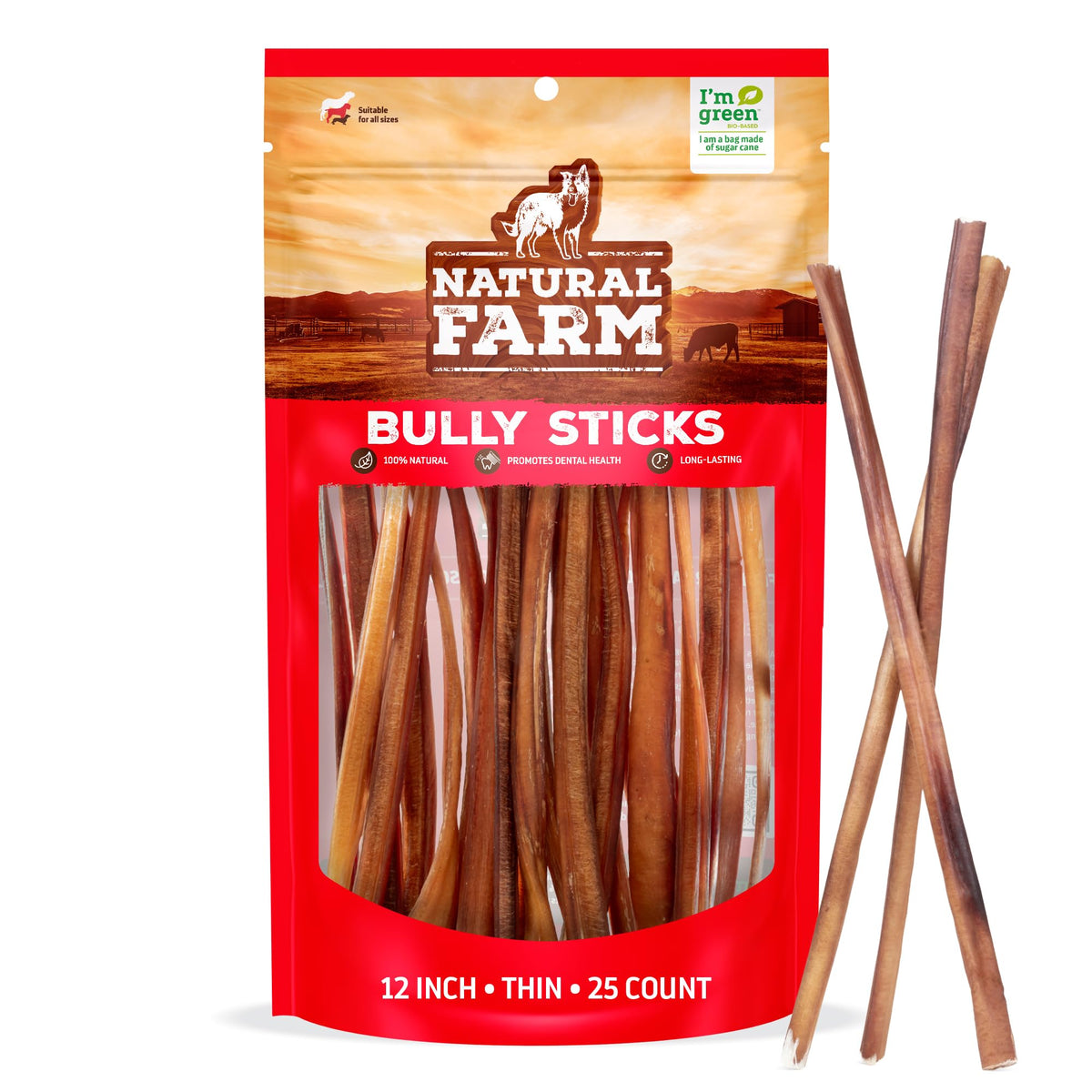 Natural Farm Odor-Free Bully Sticks (4-8”, 16oz) ALL-NATURAL Long-Lasting Chews, 100% Beef Pizzle, Grass-Fed, Grain-Free, Hormone-Free, Protein for Muscle Development & Energy, Perfect For Medium Dogs
