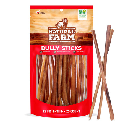 Natural Farm Odor-Free Bully Sticks (4-8”, 16oz) ALL-NATURAL Long-Lasting Chews, 100% Beef Pizzle, Grass-Fed, Grain-Free, Hormone-Free, Protein for Muscle Development & Energy, Perfect For Medium Dogs
