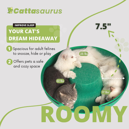 CATTASAURUS Peekaboo Cat Cave for Multiple & Large Cats Up to 30-45 Lbs, Scratch Detachable & Washable Tunnel Bed, Comfy Donut Cat Cave (Light Gray, Large)