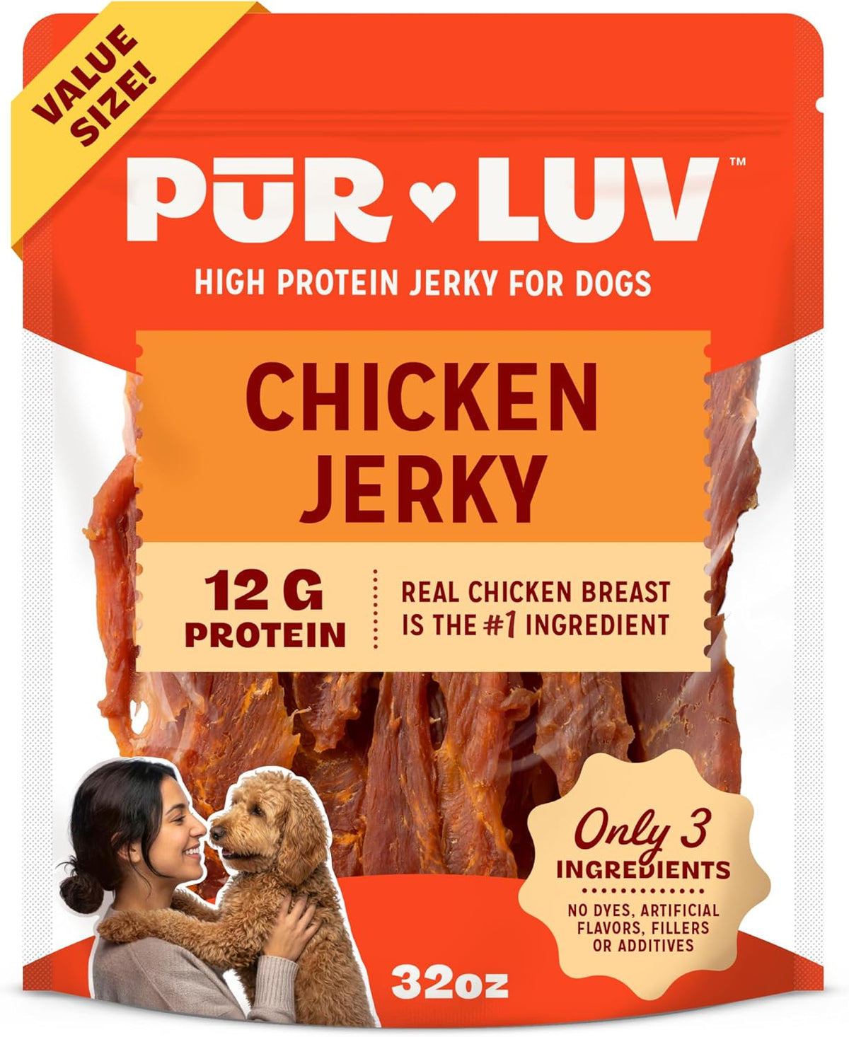 Pur Luv Chicken Jerky Dog Treats,100% Real Chicken Breast, 16 Ounces