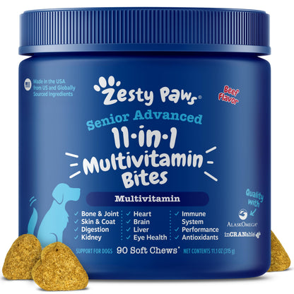 Zesty Paws Dog Vitamins - Dog Multivitamins with Hemp - Chicken, 90 Ct