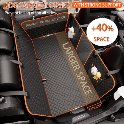 Back Seat Extender for Dogs - Large Space, Waterproof Dog Car Seat Cover for Back Seat with Hard Bottom Holds 420lbs, 600D Heavy-Duty Upgraded Material Dog Hammock for Car, Easy to Use and Clean