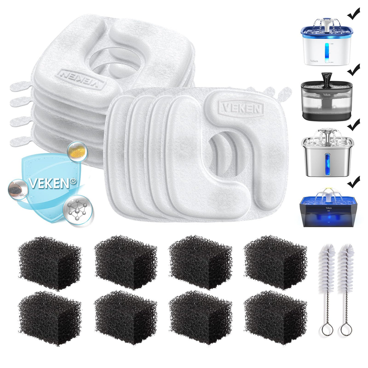 Veken Cat Water Fountain Filters, F1 Series, 4 Pack Replacement Filters