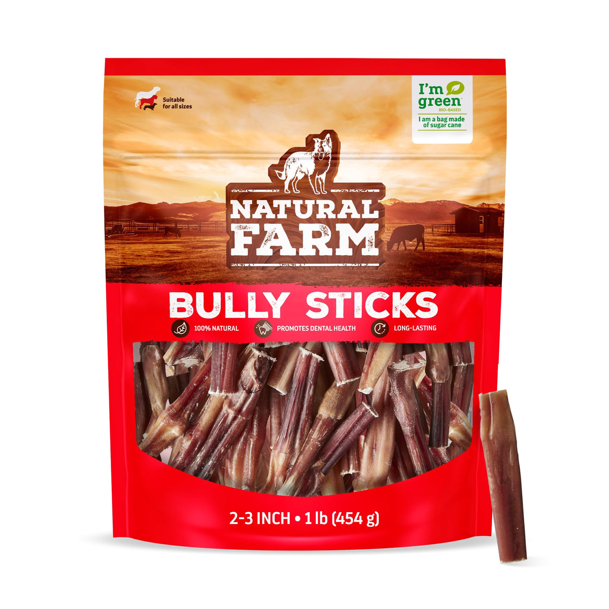 Natural Farm Odor-Free Bully Sticks (4-8”, 16oz) ALL-NATURAL Long-Lasting Chews, 100% Beef Pizzle, Grass-Fed, Grain-Free, Hormone-Free, Protein for Muscle Development & Energy, Perfect For Medium Dogs