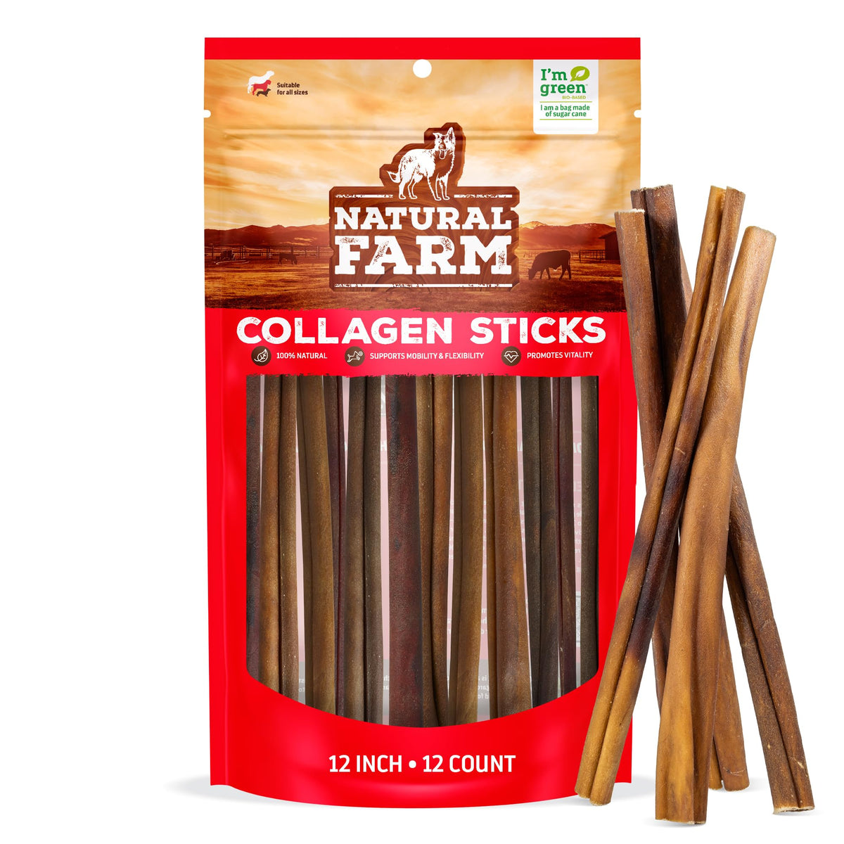 Natural Farm Odor-Free Bully Sticks (4-8”, 16oz) ALL-NATURAL Long-Lasting Chews, 100% Beef Pizzle, Grass-Fed, Grain-Free, Hormone-Free, Protein for Muscle Development & Energy, Perfect For Medium Dogs
