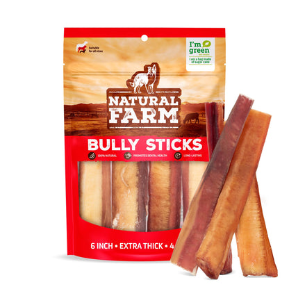 Natural Farm Odor-Free Bully Sticks (4-8”, 16oz) ALL-NATURAL Long-Lasting Chews, 100% Beef Pizzle, Grass-Fed, Grain-Free, Hormone-Free, Protein for Muscle Development & Energy, Perfect For Medium Dogs