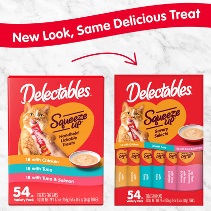 Delectables Squeeze Up Variety Pack, Creamy Squeezable Puree, Lickable Wet Cat Treats, Grain Free, No Added Fillers, No by-Products, No Added Preservatives, 0.5 Ounces Tube, 20 Tubes Total