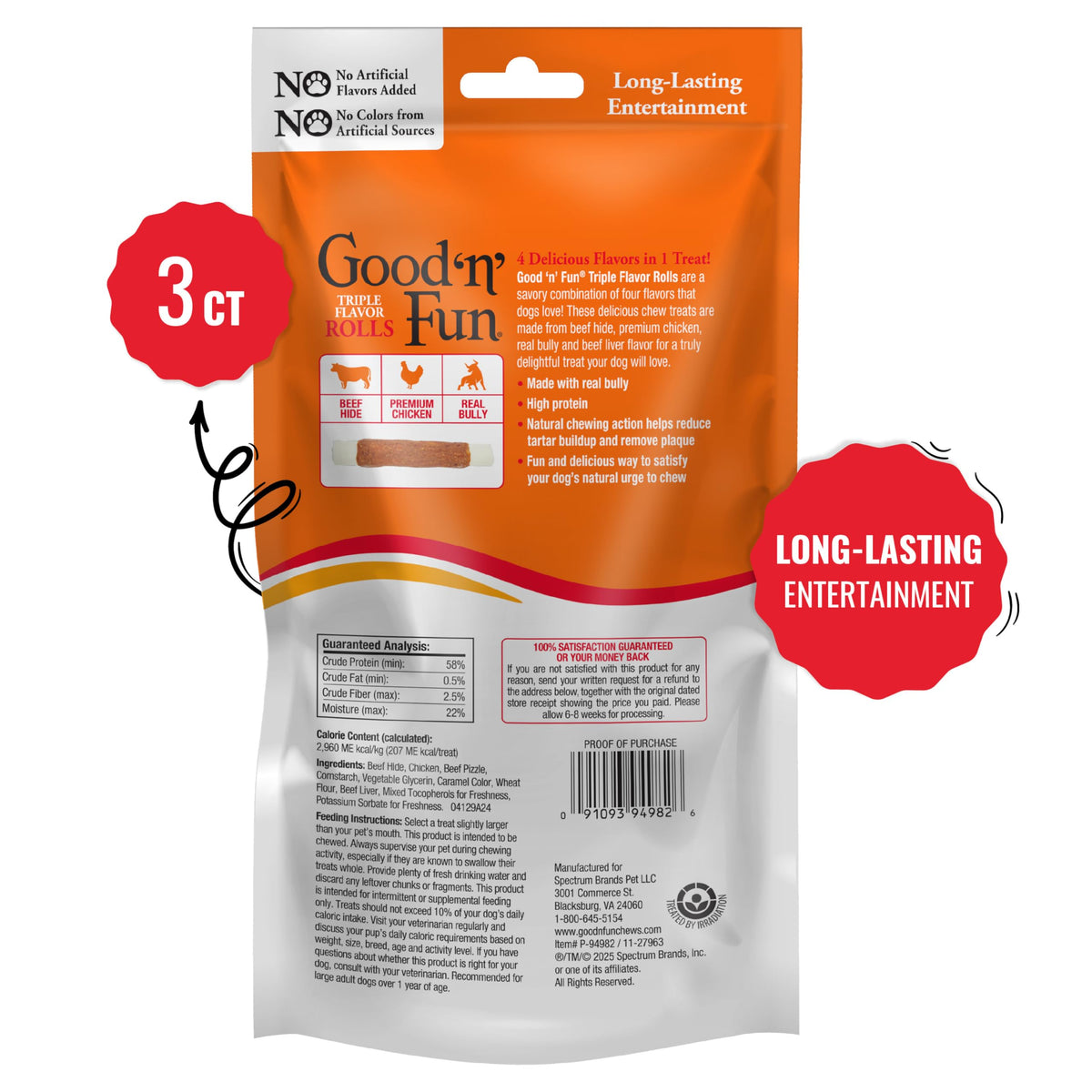Good 'n' Fun Roll Long-Lasting Dog Treat for Large Dogs, 6 Count