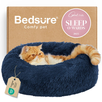 Bedsure Calming Small Medium Dog Bed Donut Washable Puppy Bed,27ins Camel