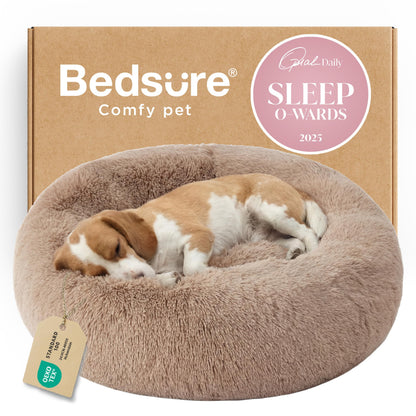 Bedsure Calming Small Medium Dog Bed Donut Washable Puppy Bed,27ins Camel