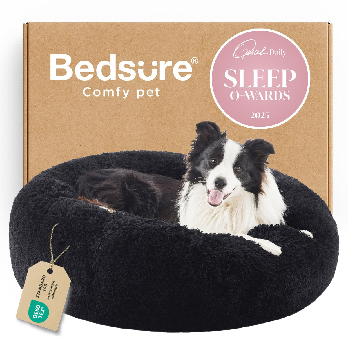Bedsure Calming Small Medium Dog Bed Donut Washable Puppy Bed,27ins Camel