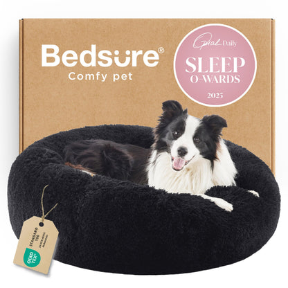 Bedsure Calming Small Medium Dog Bed Donut Washable Puppy Bed,27ins Camel