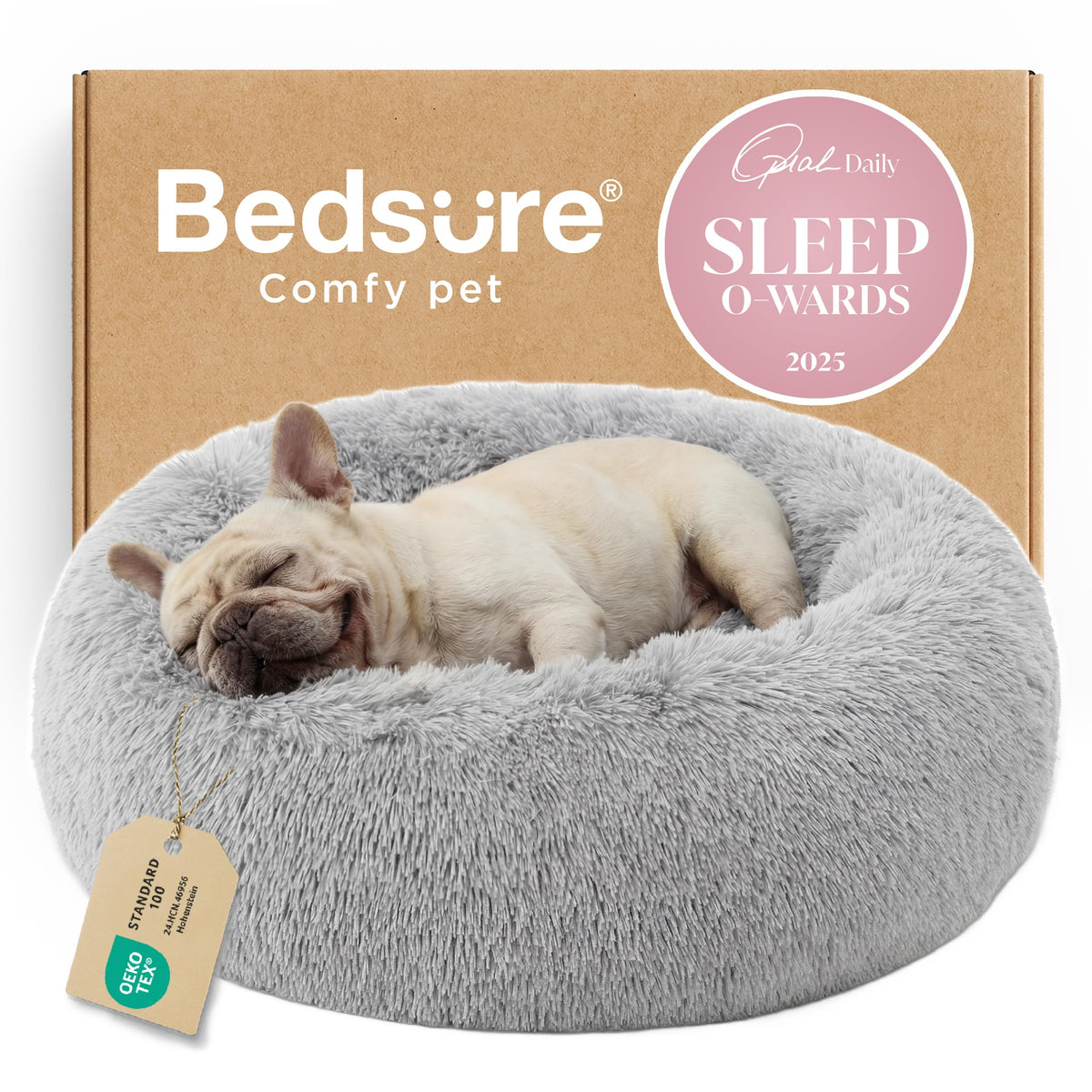 Bedsure Calming Small Medium Dog Bed Donut Washable Puppy Bed,27ins Camel