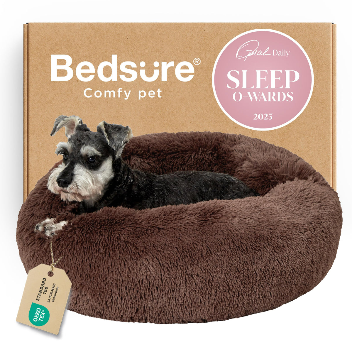 Bedsure Calming Small Medium Dog Bed Donut Washable Puppy Bed,27ins Camel