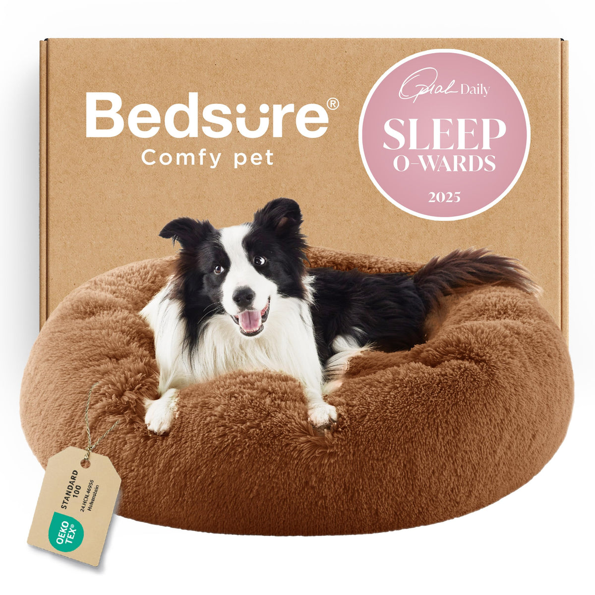 Bedsure Calming Small Medium Dog Bed Donut Washable Puppy Bed,27ins Camel