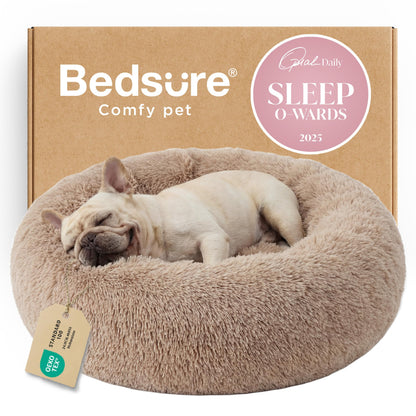 Bedsure Calming Small Medium Dog Bed Donut Washable Puppy Bed,27ins Camel