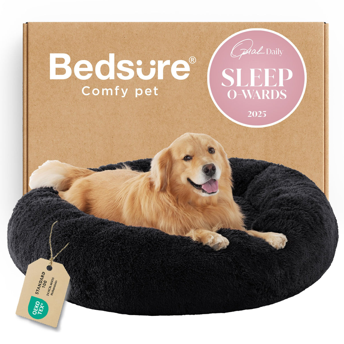 Bedsure Calming Small Medium Dog Bed Donut Washable Puppy Bed,27ins Camel