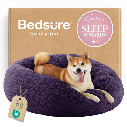 Bedsure Calming Small Medium Dog Bed Donut Washable Puppy Bed,27ins Camel