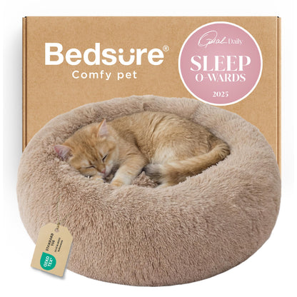 Bedsure Calming Small Medium Dog Bed Donut Washable Puppy Bed,27ins Camel