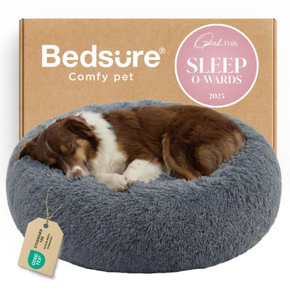 Bedsure Calming Small Medium Dog Bed Donut Washable Puppy Bed,27ins Camel